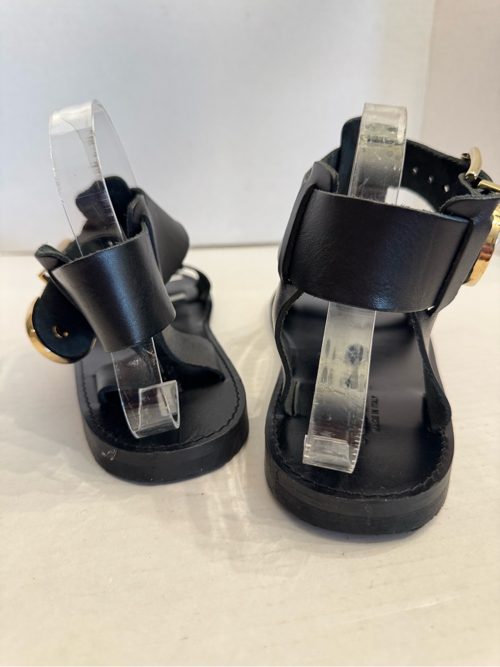 Made in Italy Black Strappy Leather Sandals Gold Buckle Women's EU 40 US 9.5 - Picture 7 of 16